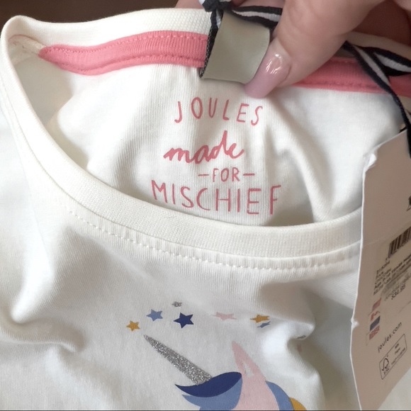 Joules Girls White Unicorn  T-Shirt - Picture 5 of 10